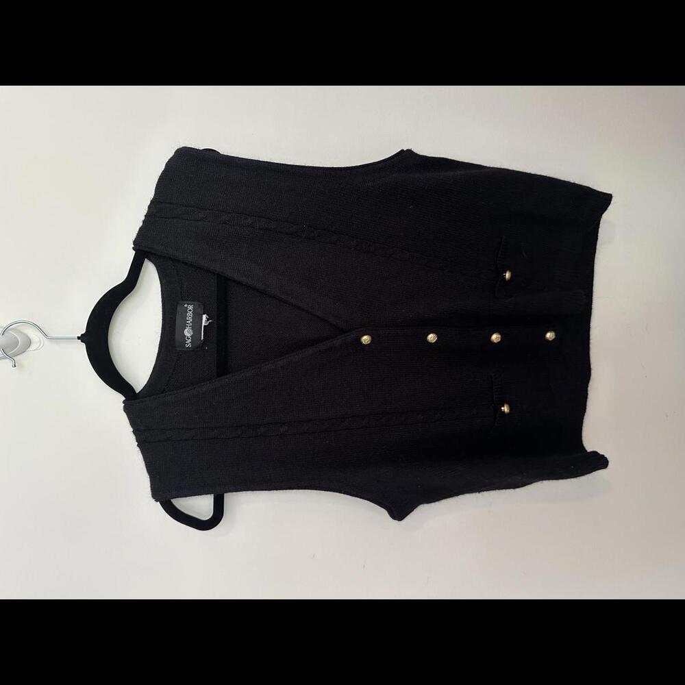 Vintage Sag Harbor Black Vest with Gold Buttons Size XL